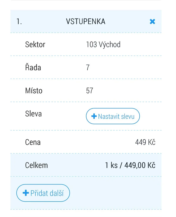 Košík Ticketportalu s tlačítkem Nastavit slevu